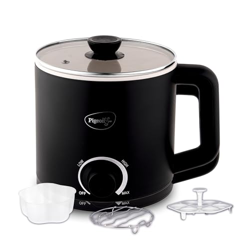 Image 3 of Pigeon By Stovekraft Swift Multi-Cook Kettle 1.5L, Egg Rack - Black | Double Layered | Food Grade Stainless Steel Inner Wall | Glass Lid | Auto Shut-Off, 600 Watts
