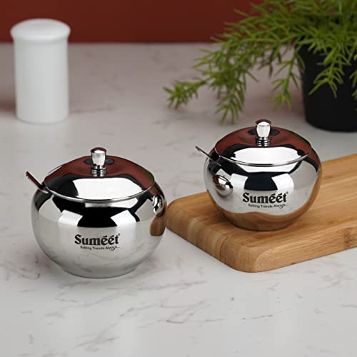 Image 6 of Sumeet Stainless Steel Ghee and Oil Pot, Storage Conrainer with Spoon for Kitchen, 7.5cm & 8.5cm Dia, 170ML & 230ML - Silver (Pack of 2)