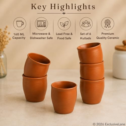 Image 4 of ExclusiveLane Terra Ceramic Tea Kullads Set of 6 160 ML Microwave Safe