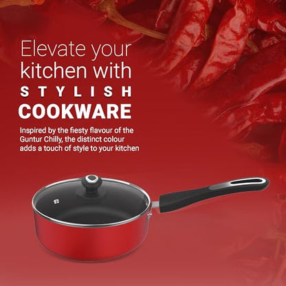 Image 4 of Preethi Dura Collection Non Stick Milk Pan | 16 cm | 5 Star Non Stick | Gas & Induction Compatible | Chilly Red | 1L | 1 Piece | Aluminium