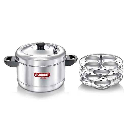 Image 1 of Default Title for the product Judge by Prestige Stainless Steel Idli Cooker with 4 Plates, 1 Liters, 25 x 25 x 21 Centimeters, Silver|Induction and Gas Stove Compatible