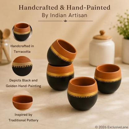 Image 3 of ExclusiveLane Hand-Painted 'Terra-Sips' Kullads in Earthen Terracotta (Set of 4) - 165 Ml