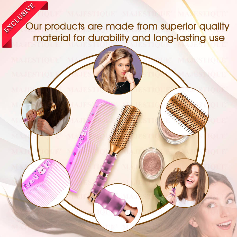 Image 7 of Majestique Premium Flat Hair Brush With Wide Tooth Comb (Set of 2)