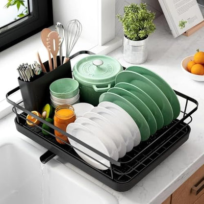 Image 1 of Default Title for the product HomeWiz Plastic Dish Drying Rack with Spoon Holder, Built-in Drain Outlet, Heavy Duty Bartan Stand, 43×32×13 cm, Black