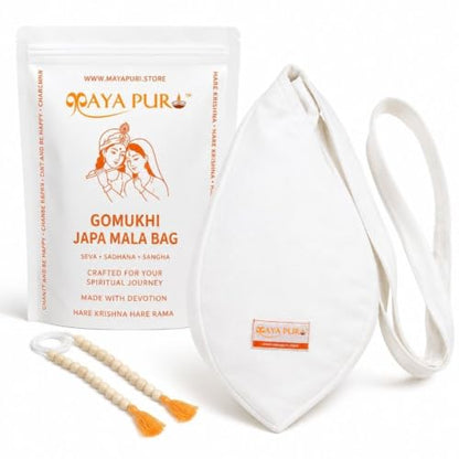 Image 4 of Original Pure Cotton Gomukhi Japa Bag with Sakshi Mala Counter & Zip Pocket | Chanting Bag for Daily Mantra Jaap (White)