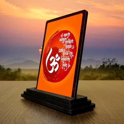 Image 3 of Om Symbol Small Wooden Idol 4x5 Inch Golden Glow HD Printed Home Decor