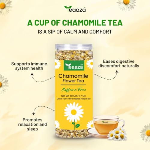 Image 3 of Teaaza Organic Chamomile Tea For Sleep & Anxiety Relief 50 Grams - 30+ Cups (Pack Of 2)