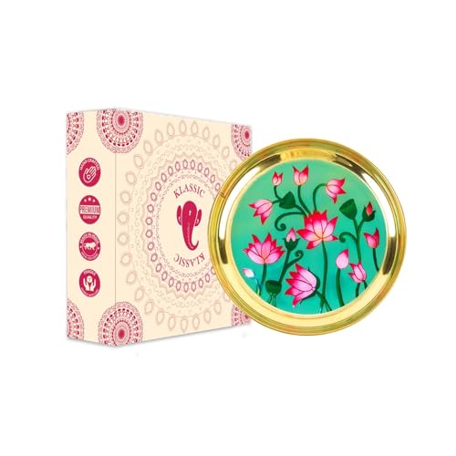 Image 2 of Klassic 8 Inch Handcrafted Brass Thali/Aarti Plate | Lotus Design, (Pack Of 1)