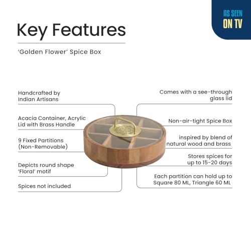 Image 6 of ExclusiveLane Golden Flower Wooden Spice Box for Kitchen 9 Partitions