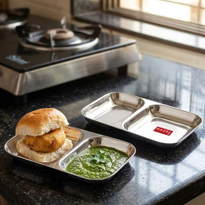 Image 2 of HAZEL Stainless Steel Divided Plate 2 Compartment Set of 2
