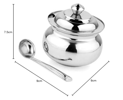 Image 3 of KC Stainless Steel Ghee Pot/Jar With Spoon, 300ml, 1 Piece, Silver