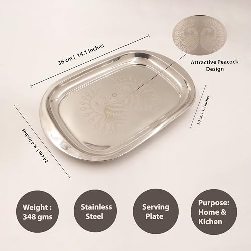 Image 2 of Spillbox Stainless Steel Serving Plate 28 cm Rectangle Bhojan Thali