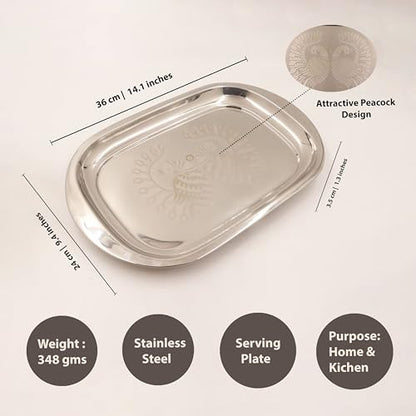 Image 2 of Spillbox Stainless Steel Serving Plate 28 cm Rectangle Bhojan Thali