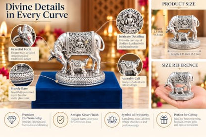 Image 4 of Gold Art India Ganesha Idol for Car Dashboard & Kamdhenu Idol for Vastu Decor (Silver-Matte, Oval)