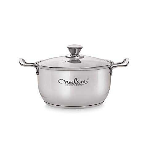 Image 2 of neelam Stainless Steel 22 Gauge Induction Bottom Conical Sauce Pot with Glass Lid 18 cm 2.0 LTR