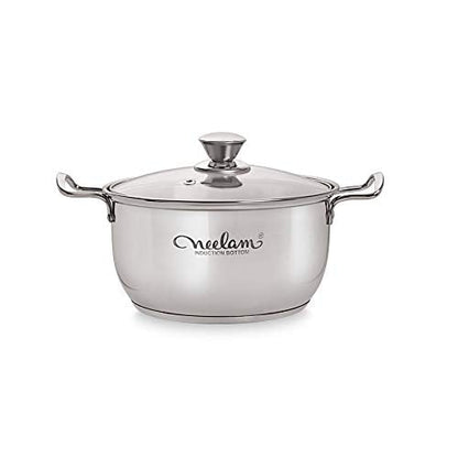 Image 2 of neelam Stainless Steel 22 Gauge Induction Bottom Conical Sauce Pot with Glass Lid 18 cm 2.0 LTR