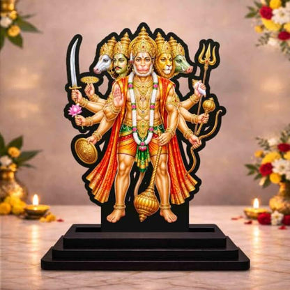 Image 1 of Default Title for the product Panchmukhi Hanuman Wooden MDF Printed Idol with Stand, 4 x 5 Inch, Pooja Room Decor, Home Temple Mandir Decoration, Religious Gift