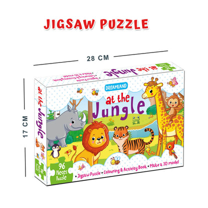 Image 2 of Dreamland Publications At the Jungle Jigsaw Puzzle for Kids – 96 Pcs | With Colouring & Activity Book and 3D Model