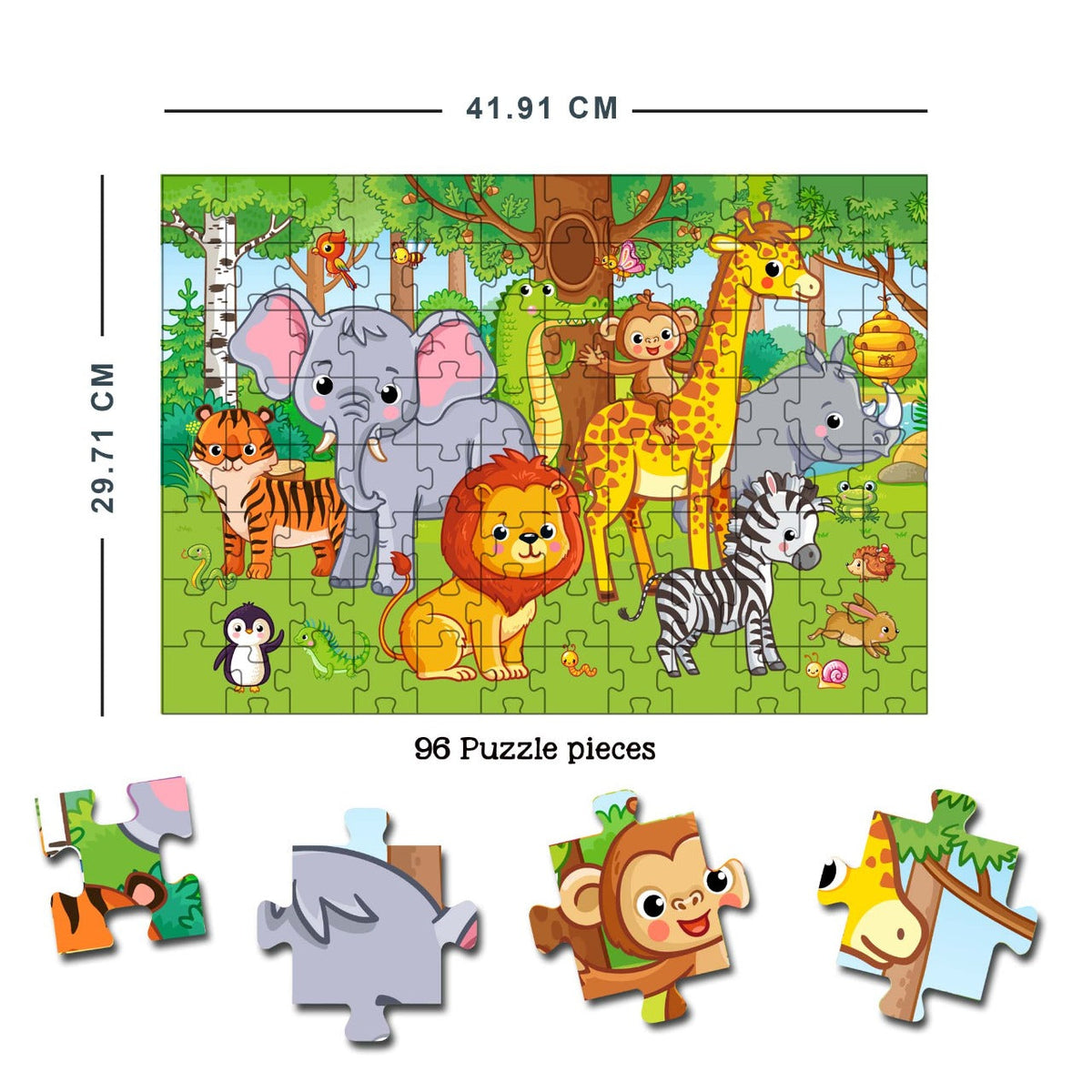 Image 3 of Dreamland Publications At the Jungle Jigsaw Puzzle for Kids – 96 Pcs | With Colouring & Activity Book and 3D Model