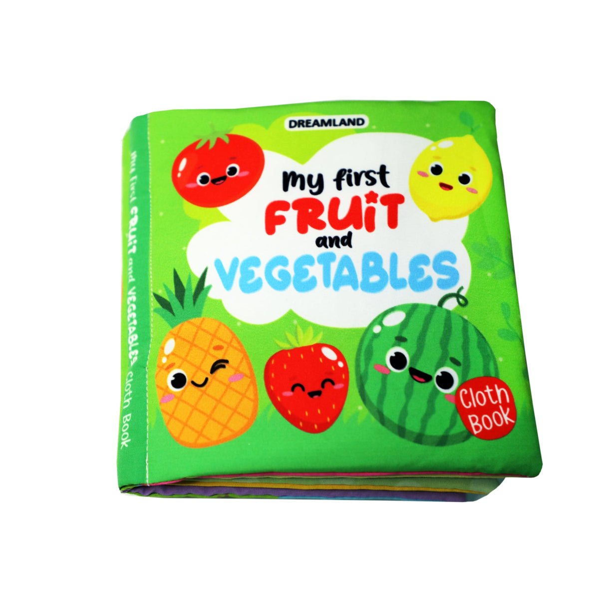 Image 1 of Cloth Book for the product Dreamland Publications Baby My First Cloth Book Fruit and Vegetables with Squeaker and Crinkle Paper, Non-Toxic Early Educational Toy for Toddler, Infants