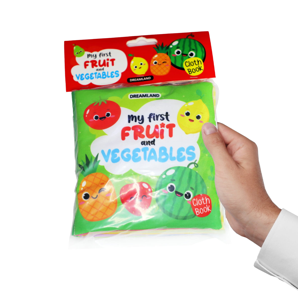 Image 2 of Dreamland Publications Baby My First Cloth Book Fruit and Vegetables with Squeaker and Crinkle Paper, Non-Toxic Early Educational Toy for Toddler, Infants