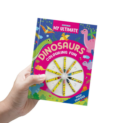 Image 2 of Dreamland Publications My Ultimate Dinosaurs Colouring Fun Book with Free Crayons : Children's Colouring Book