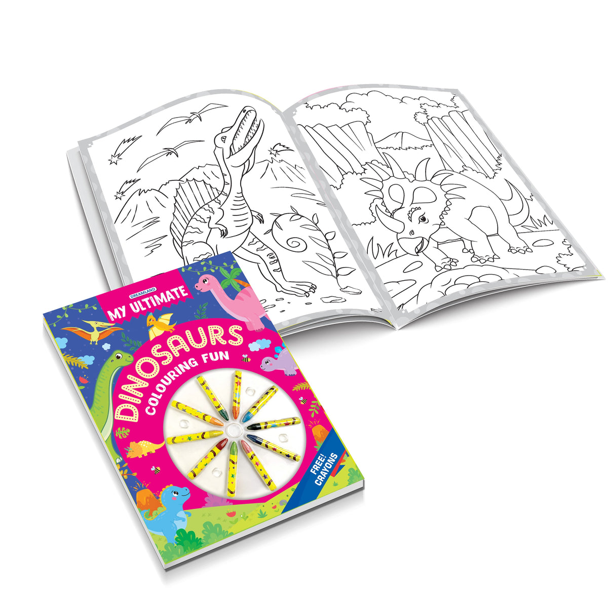 Image 3 of Dreamland Publications My Ultimate Dinosaurs Colouring Fun Book with Free Crayons : Children's Colouring Book
