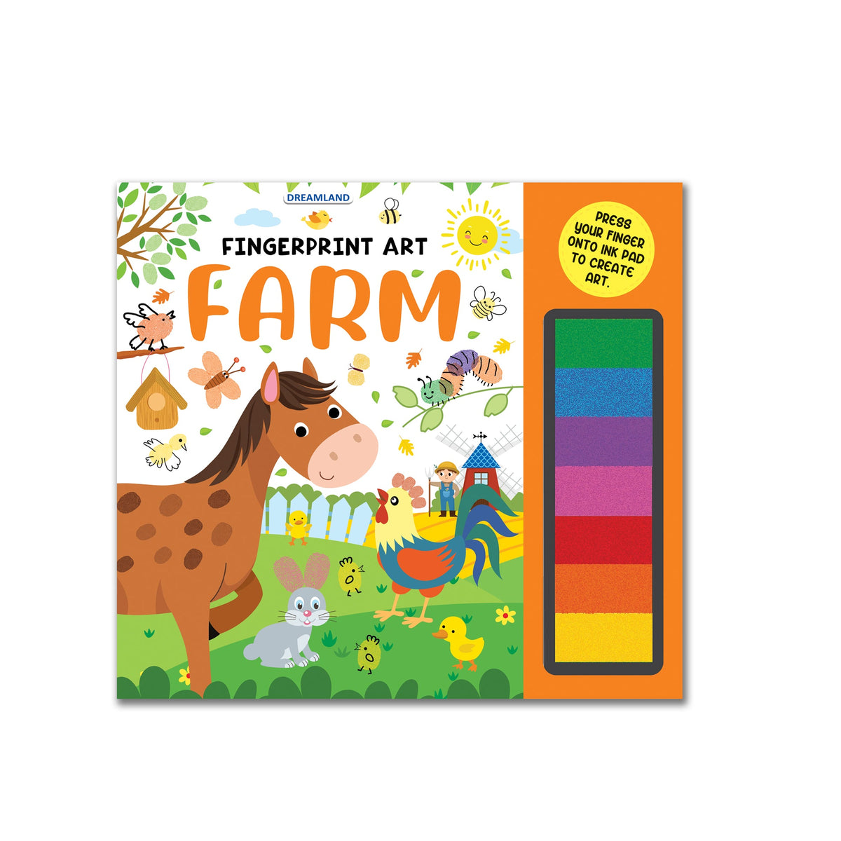 Image 1 of Paperback for the product Dreamland Publications Fingerprint Art Activity Book for Children - Farm with Thumbprint Gadget