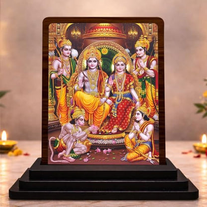 Image 1 of Default Title for the product Ram Darbar Wooden Idol for Pooja Room 4x5 Inch HD Printed Auspicious Blessing Decor