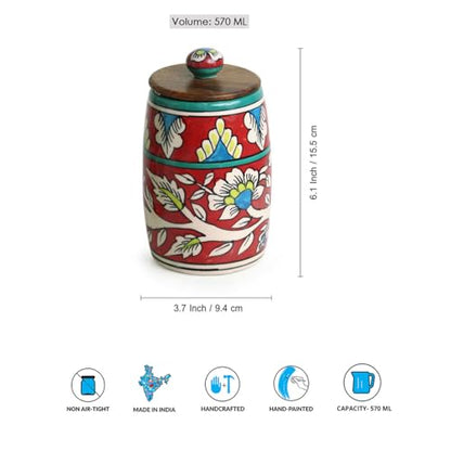Image 4 of ExclusiveLane Mughal Drum Ceramic Jars for Kitchen Storage Set of 4, 570 ml Each