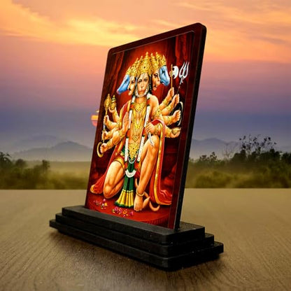 Image 3 of Panchmukhi Hanuman Wooden Idol for Pooja Room 4x5 Inch HD Printed Serene Meditation Decor