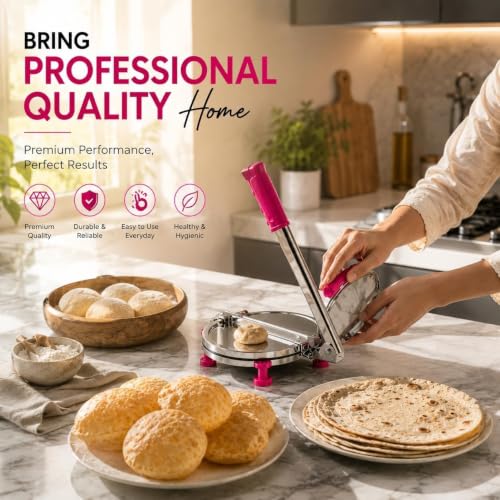 Image 6 of Heavy Duty Stainless Steel Roti Press & Puri Maker 8 Inch | Manual Chapati Press with Smooth Pressing Plate | Dough Press Machine for Roti, Puri, Papad, Tortilla, Khakhra & Flatbread | Kitchen Tool
