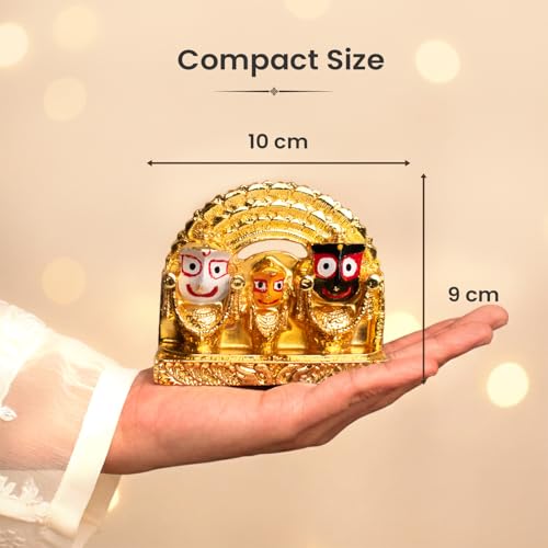 Image 6 of Astrotalk Shri Jagannath Idol (4x3.5 Inch) | Gold Plated Trio Murti | for Protection & Positivity | Car Dashboard God Idol | Home Decor for Living Room & Office | Gift for Man & Woman