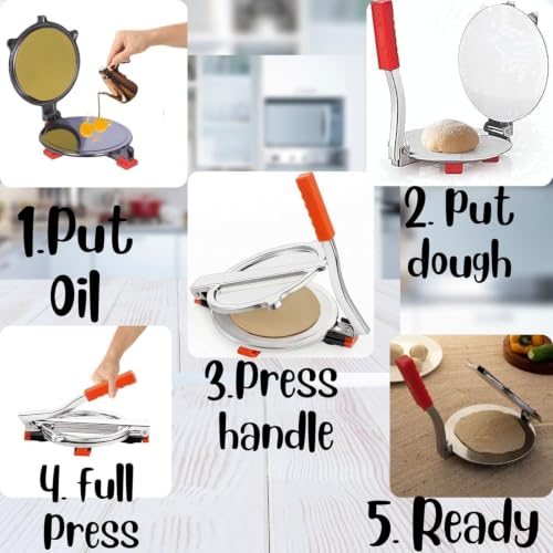Image 6 of 1Pc Stainless Steel 6.5 Inch Roti & Puri Maker Press Manual Hand Press Roti Maker with Handle for Chapati, Papad & Khakhra Heavy Duty Cast Iron with Stainless Steel Plates (Chapati, Puri, Papad & Khakhra)