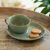 Image 1 of Default Title for the product ExclusiveLane Sage Serenity Hand Glazed Porcelain Tea Cup with Saucer 280 ML