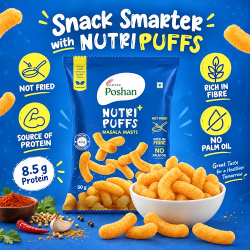 Image 2 of Acme Poshan Nutri+ Protein Puffs Masala Masti 50g