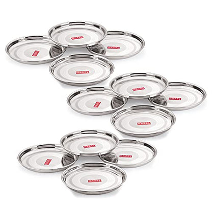 Image 1 of Default Title for the product HAZEL Stainless Steel Plate Set for Dinner Lunch, Set of 12, 28.5 cm, Medium