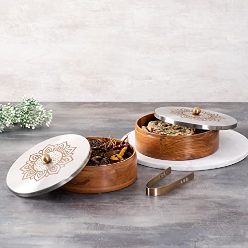Image 1 of Default Title for the product nestroots Wooden Casserole And Masala Box for Kitchen 9-Inch Spice Organizer with 7 Stainless Steel Jars