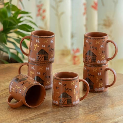 Image 1 of Default Title for the product ExclusiveLane Warli Village Tales Handcrafted Ceramic Coffee Mug Set of 6 300 ML