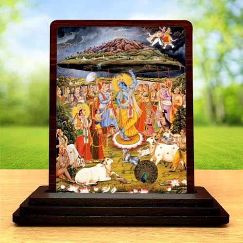 Image 2 of Krishna Leela Sacred Portrait Wooden Idol 4x5 Inch HD Printed Table Decor for Home Temple