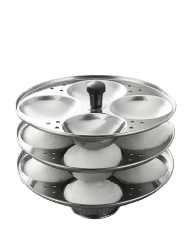 Image 1 of 12 IDLI for the product BLLUEX 3 Plates Stainless Steel Heavy Quality Idli Stand for 3 Liter Cooker | (12 Big Size idli Maker Stand Kitchen Tool 3 Plates, Silver)| Bigger Idli Size (12 IDLI)