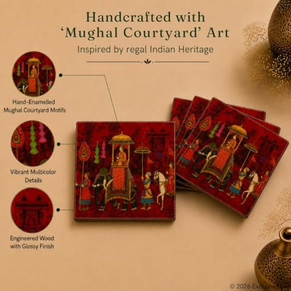Image 2 of ExclusiveLane Mughal Courtyard Wooden Coaster Set (Set of 4)