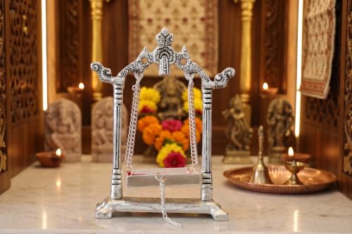 Image 4 of KridayKraft Aluminium Pipe Palna Silver/Laddu Gopal Jhula for Home Decor, Pooja & Janmashtami