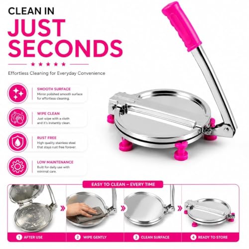 Image 7 of Heavy Duty Stainless Steel Roti Press & Puri Maker 8 Inch | Manual Chapati Press with Smooth Pressing Plate | Dough Press Machine for Roti, Puri, Papad, Tortilla, Khakhra & Flatbread | Kitchen Tool