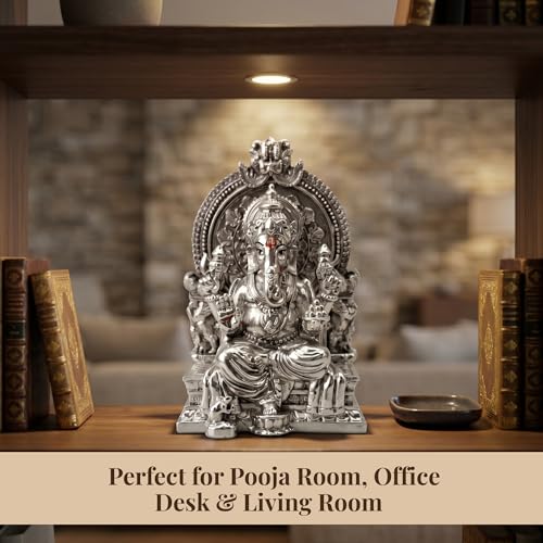 Image 6 of Dev Aastha Silver Plated Throne Ganesh Idol - 3.7 Inch