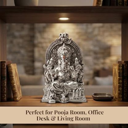 Image 6 of Dev Aastha Silver Plated Throne Ganesh Idol - 3.7 Inch