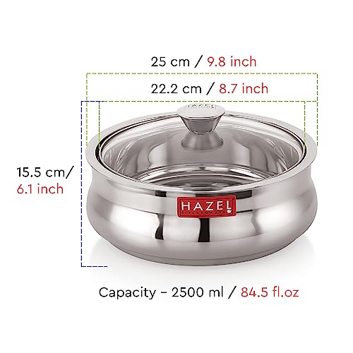 Image 6 of HAZEL Stainless Steel Roti Casserole with Glass Lid 2500 ml