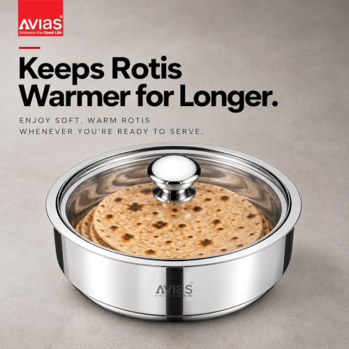 Image 4 of AVIAS Festiva Stainless Steel Roti Server with Coaster, Small, 1500ml
