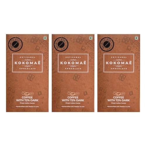 Image 1 of Default Title for the product KOKOMAE 72% Dark Chocolate With Coffee Bean-to-Bar (Pack of 3, 50g Each)