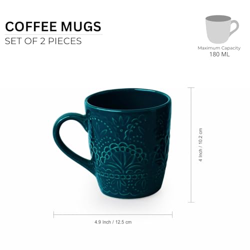 Image 6 of ExclusiveLane Teal Forest Ceramic Coffee Mugs Set of 2 180 ML